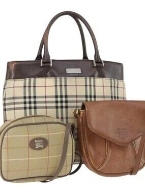 BURBERRY Nova Check Shoulder Bag Canvas Leather 3 Set Beige Brown Auth BA9885